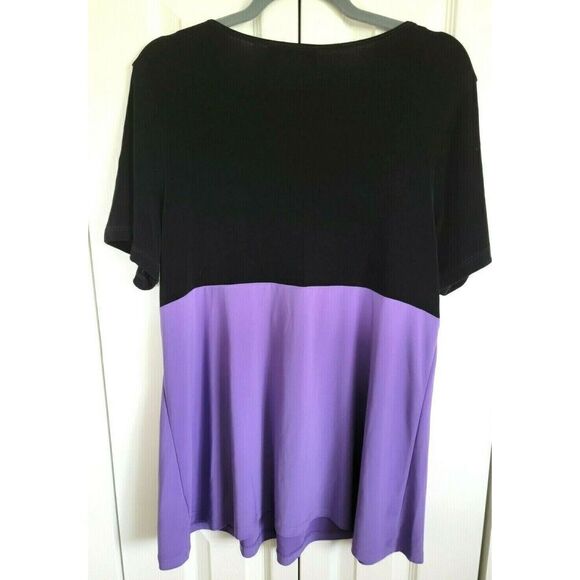 Citiknits Women's L Black & Purple Color block Slinky Stretch Top Large - Picture 2 of 5